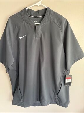 NWT Nike Men's Dark Gray Short-Sleeve Baseball Pullover, Large